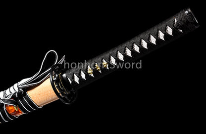 1095 Kohlenstoffstahl Katana Blaue Klinge Japanisches Samurai-Schwert Full Tang Schwarz 