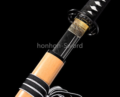 1095 Kohlenstoffstahl Katana Blaue Klinge Japanisches Samurai-Schwert Full Tang Schwarz 