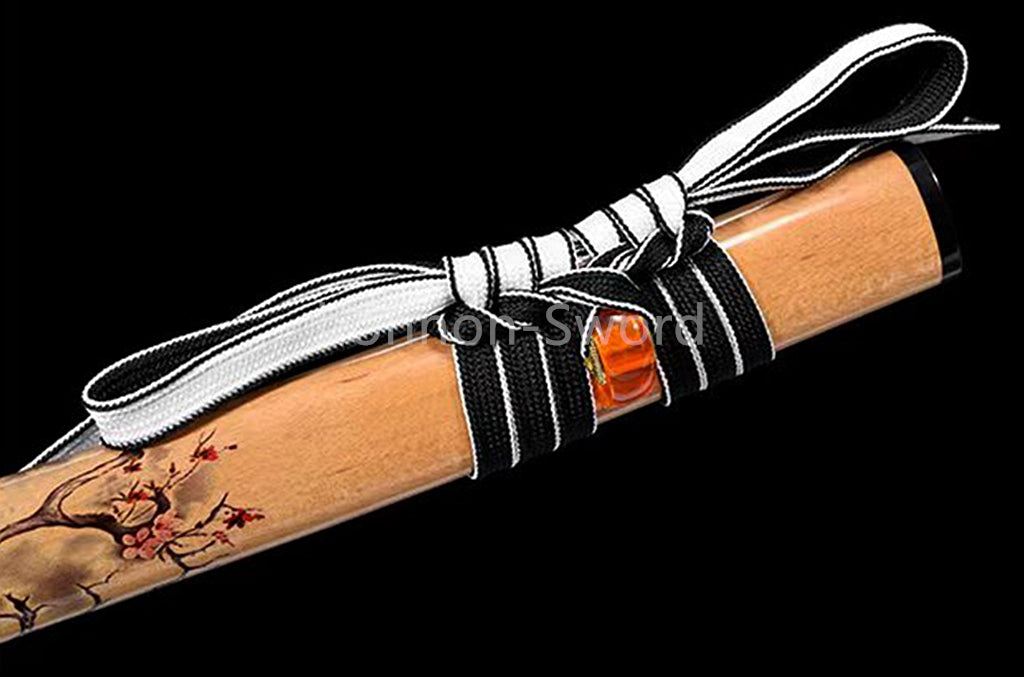 1095 Kohlenstoffstahl Katana Blaue Klinge Japanisches Samurai-Schwert Full Tang Schwarz 