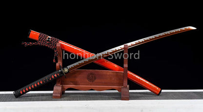 High Manganese Steel Japanese Budget Katana Samurai Sword Full Tang Real For Battle Red
