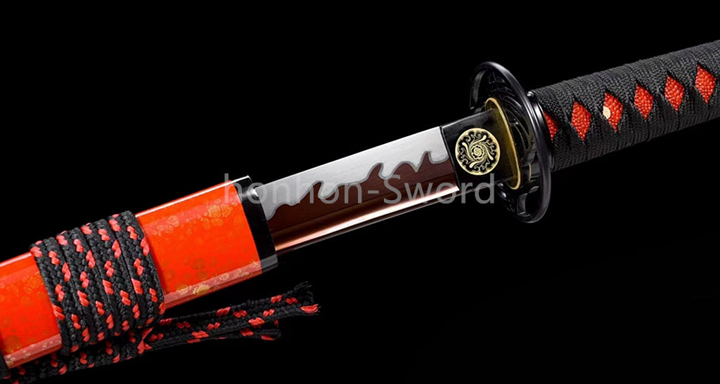 High Manganese Steel Japanese Budget Katana Samurai Sword Full Tang Real For Battle Red