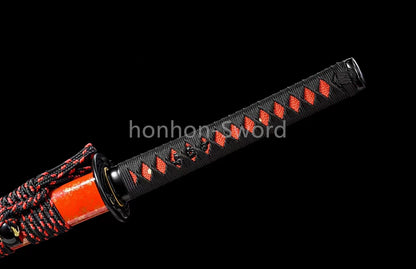 High Manganese Steel Japanese Budget Katana Samurai Sword Full Tang Real For Battle Red