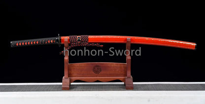 High Manganese Steel Japanese Budget Katana Samurai Sword Full Tang Real For Battle Red