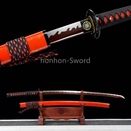 High Manganese Steel Japanese Budget Katana Samurai Sword Full Tang Real For Battle Red