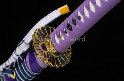 High Manganese Steel Japanese Budget Katana Samurai Sword Full Tang Real For Battle Purple