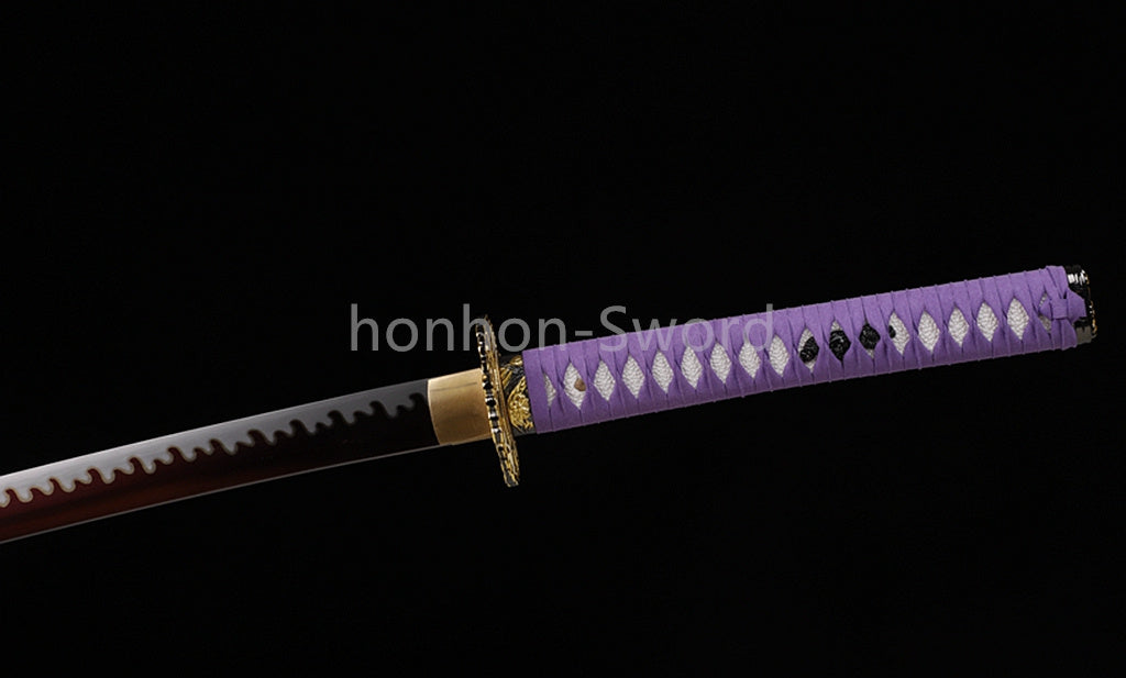 High Manganese Steel Japanese Budget Katana Samurai Sword Full Tang Real For Battle Purple