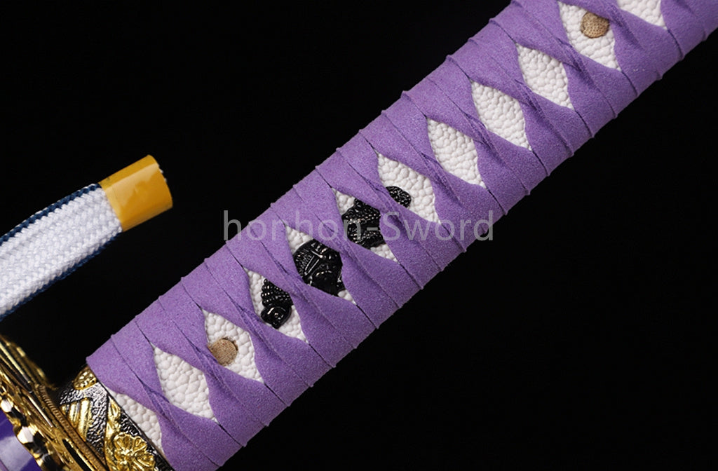 High Manganese Steel Japanese Budget Katana Samurai Sword Full Tang Real For Battle Purple