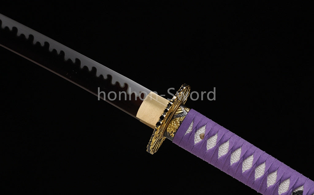 High Manganese Steel Japanese Budget Katana Samurai Sword Full Tang Real For Battle Purple