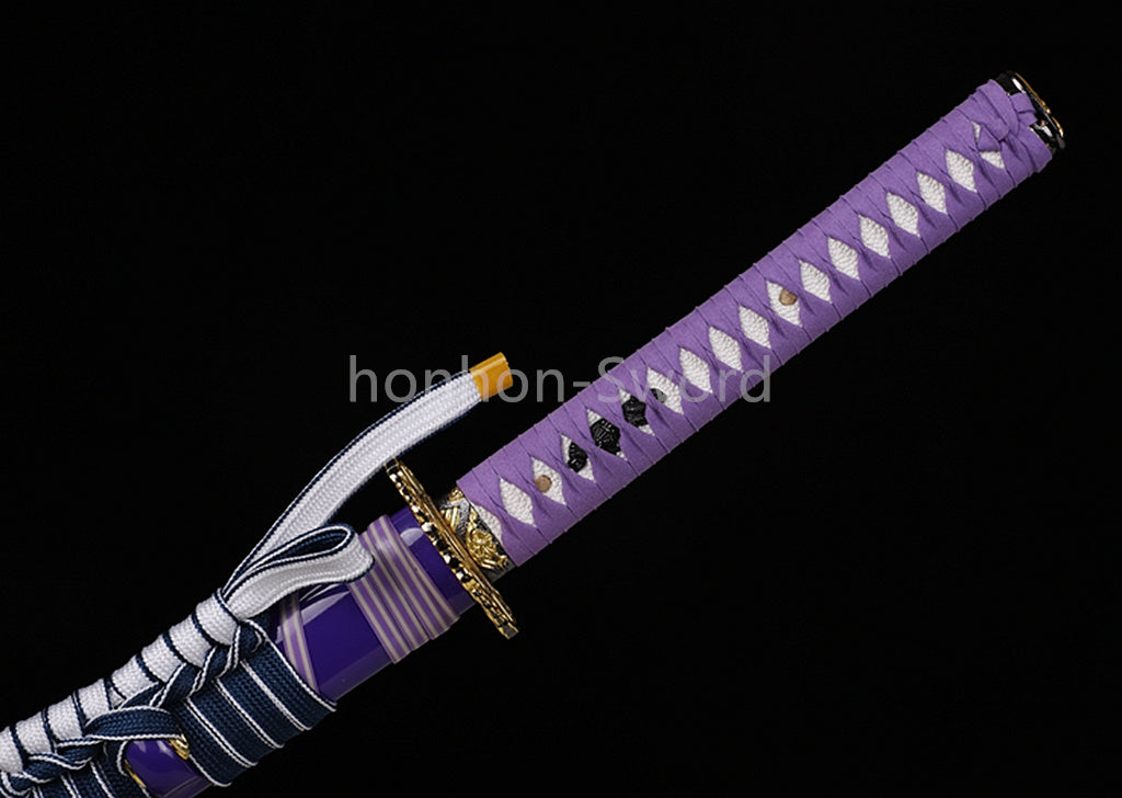 High Manganese Steel Japanese Budget Katana Samurai Sword Full Tang Real For Battle Purple