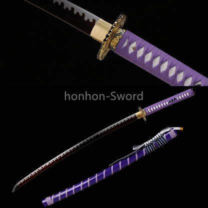 High Manganese Steel Japanese Budget Katana Samurai Sword Full Tang Real For Battle Purple