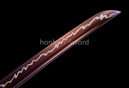 High Manganese Steel Purple Blade Japanese Katana Samurai Sword Full Tang Real For Battle Black