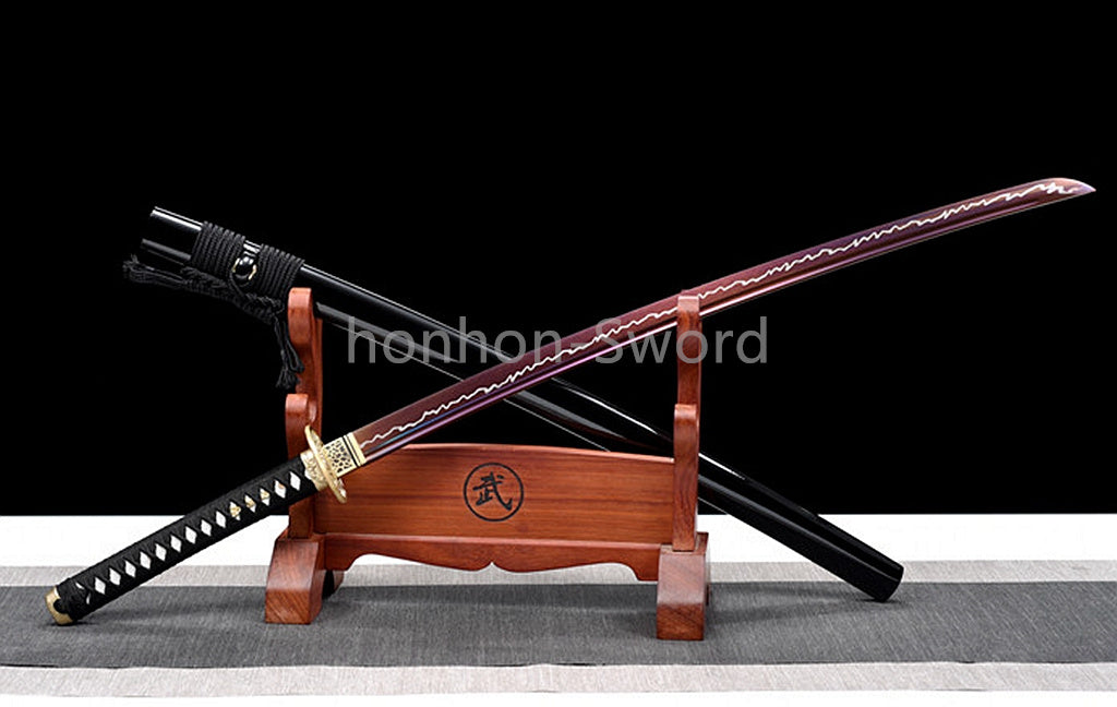 High Manganese Steel Purple Blade Japanese Katana Samurai Sword Full Tang Real For Battle Black