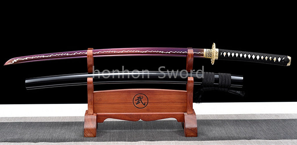 High Manganese Steel Purple Blade Japanese Katana Samurai Sword Full Tang Real For Battle Black