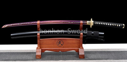 High Manganese Steel Purple Blade Japanese Katana Samurai Sword Full Tang Real For Battle Black