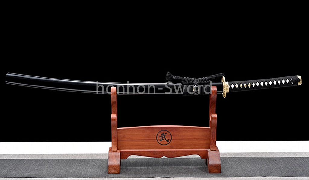 High Manganese Steel Purple Blade Japanese Katana Samurai Sword Full Tang Real For Battle Black