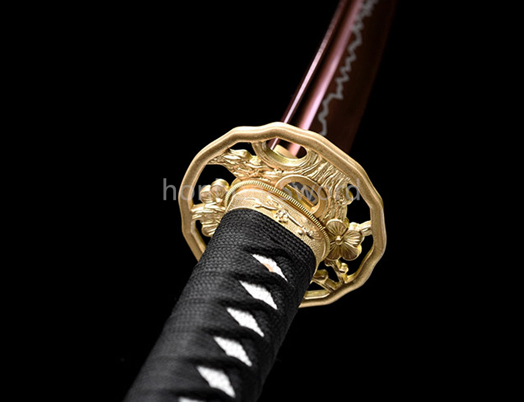 High Manganese Steel Purple Blade Japanese Katana Samurai Sword Full Tang Real For Battle Black