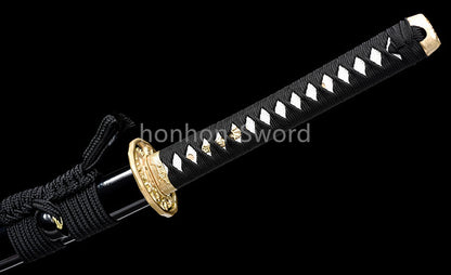 High Manganese Steel Purple Blade Japanese Katana Samurai Sword Full Tang Real For Battle Black