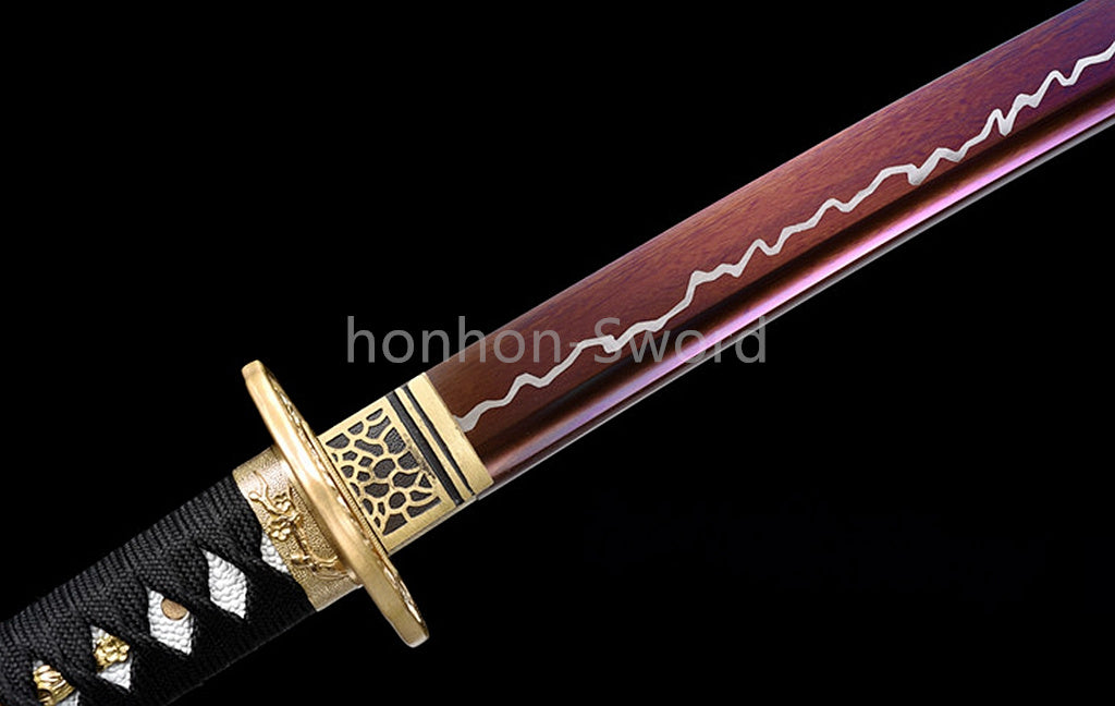 High Manganese Steel Purple Blade Japanese Katana Samurai Sword Full Tang Real For Battle Black