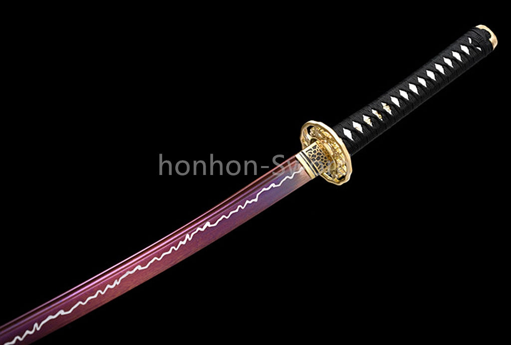 High Manganese Steel Purple Blade Japanese Katana Samurai Sword Full Tang Real For Battle Black
