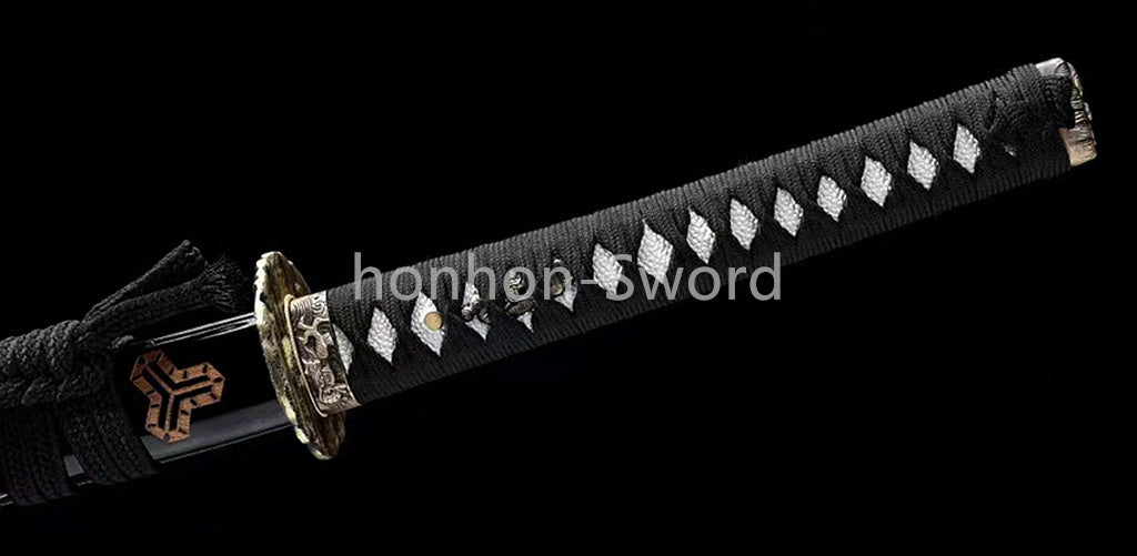 High Manganese Steel Japanese Katana Samurai Sword Full Tang Real For Battle Black