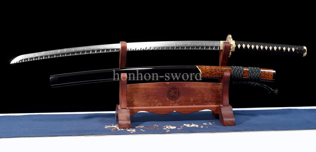 T10 Clay Tempered Japanese Katana Samurai Sword Hammering Pattern Hand Paint Sheath