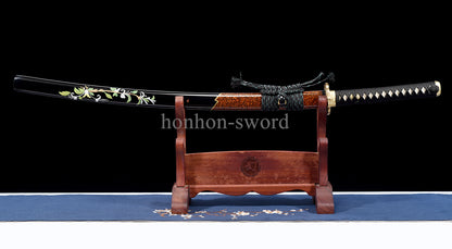 T10 Clay Tempered Japanese Katana Samurai Sword Hammering Pattern Hand Paint Sheath