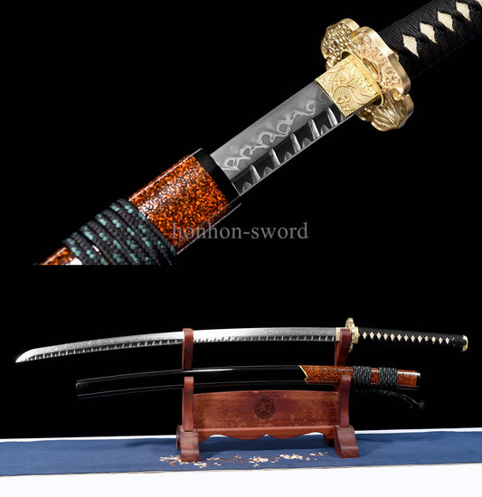 Katana à lame bleue en acier à haute teneur en carbone 1095, épée de samouraï japonais, épée complète noire 