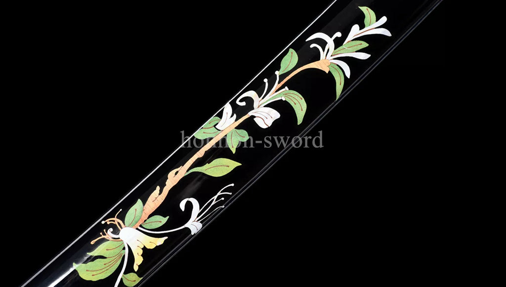 T10 Clay Tempered Japanese Katana Samurai Sword Hammering Pattern Hand Paint Sheath