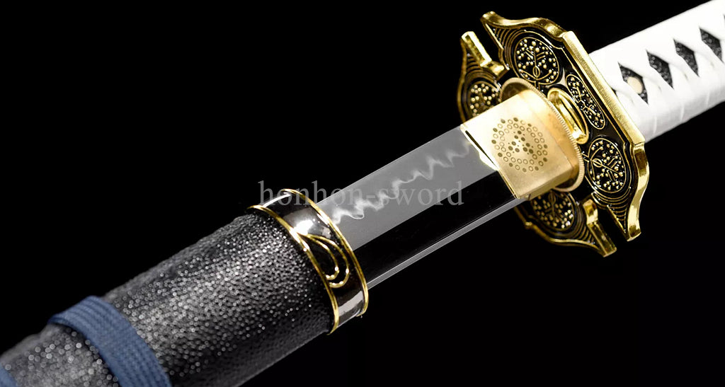 Katana à lame bleue en acier à haute teneur en carbone 1095, épée de samouraï japonais, épée complète noire 