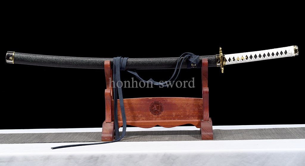Katana à lame bleue en acier à haute teneur en carbone 1095, épée de samouraï japonais, épée complète noire 