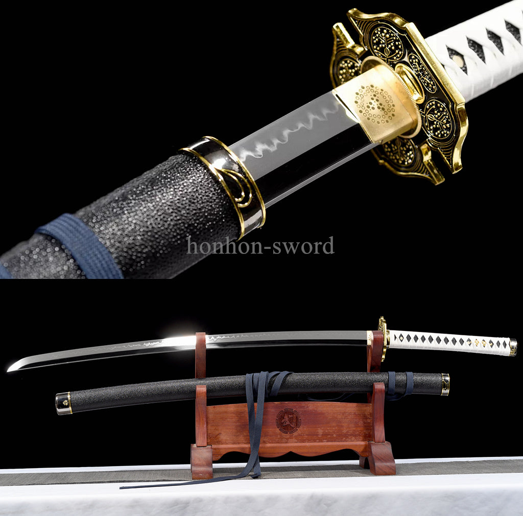 Katana à lame bleue en acier à haute teneur en carbone 1095, épée de samouraï japonais, épée complète noire 