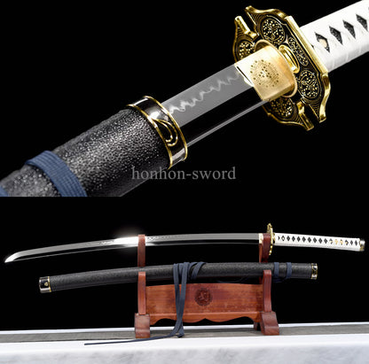 Katana à lame bleue en acier à haute teneur en carbone 1095, épée de samouraï japonais, épée complète noire 