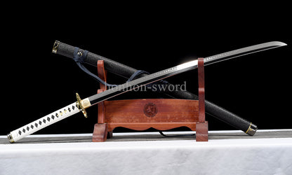 Katana à lame bleue en acier à haute teneur en carbone 1095, épée de samouraï japonais, épée complète noire 