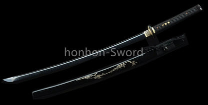 Katana à lame bleue en acier à haute teneur en carbone 1095, épée de samouraï japonais, épée complète noire 