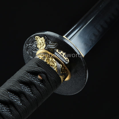 Katana à lame bleue en acier à haute teneur en carbone 1095, épée de samouraï japonais, épée complète noire 
