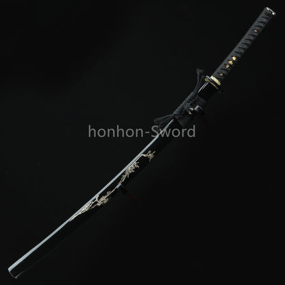 Katana à lame bleue en acier à haute teneur en carbone 1095, épée de samouraï japonais, épée complète noire 