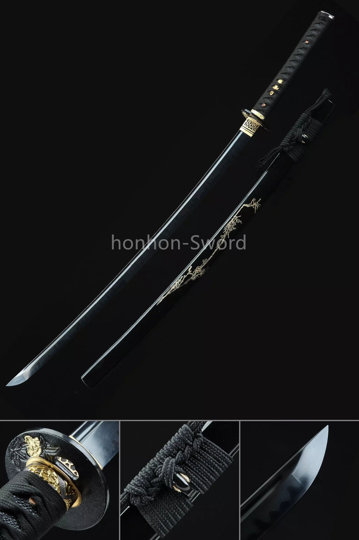 Katana à lame bleue en acier à haute teneur en carbone 1095, épée de samouraï japonais, épée complète noire 