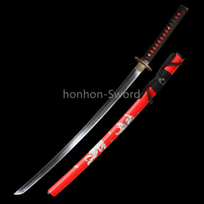 1095 Kohlenstoffstahl Katana Blaue Klinge Japanisches Samurai-Schwert Full Tang Schwarz 