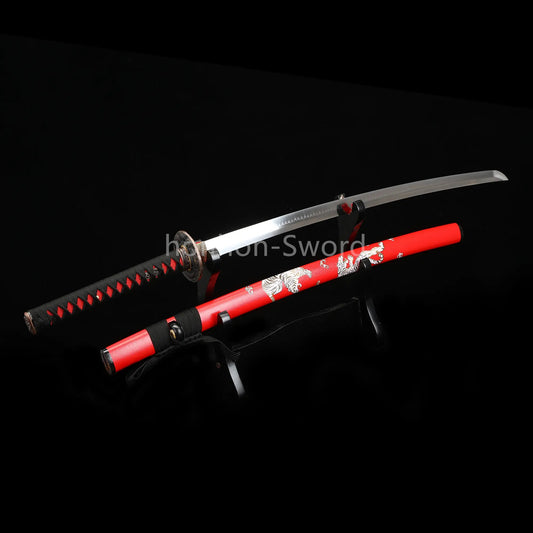 T10 Steel Clay Tempered Japanese Katana 26inch Alloy Tsuba Samurai Sword Sharp Battle