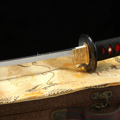 1095 Kohlenstoffstahl Katana Blaue Klinge Japanisches Samurai-Schwert Full Tang Schwarz 