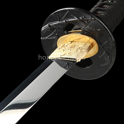1095 Kohlenstoffstahl Katana Blaue Klinge Japanisches Samurai-Schwert Full Tang Schwarz 