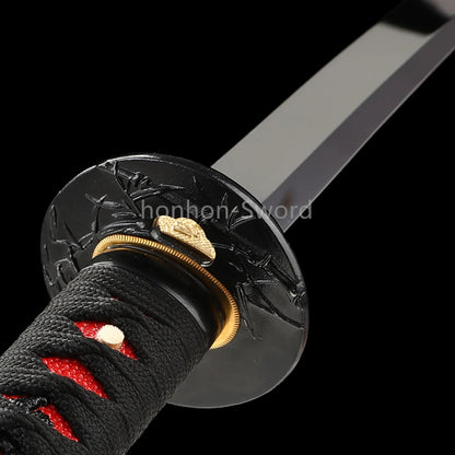 1095 Kohlenstoffstahl Katana Blaue Klinge Japanisches Samurai-Schwert Full Tang Schwarz 