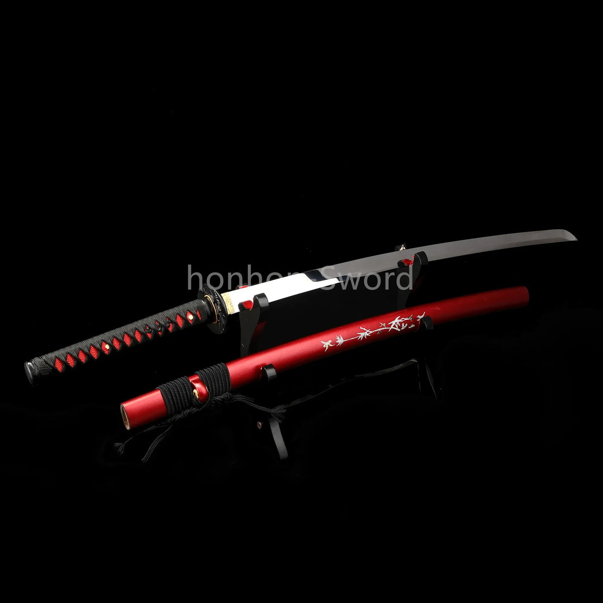 1095 Kohlenstoffstahl Katana Blaue Klinge Japanisches Samurai-Schwert Full Tang Schwarz 