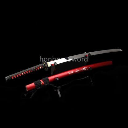 1095 Kohlenstoffstahl Katana Blaue Klinge Japanisches Samurai-Schwert Full Tang Schwarz 