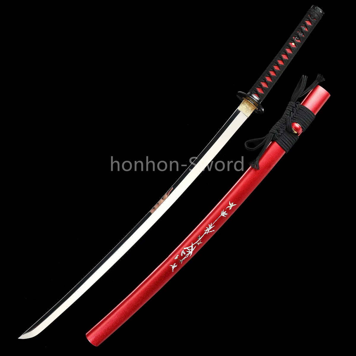 1095 Kohlenstoffstahl Katana Blaue Klinge Japanisches Samurai-Schwert Full Tang Schwarz 