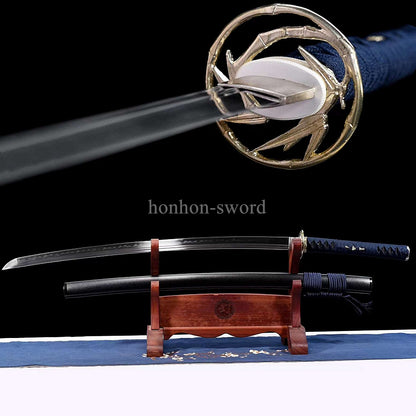 Katana à lame bleue en acier à haute teneur en carbone 1095, épée de samouraï japonais, épée complète noire 