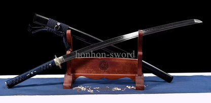 Katana à lame bleue en acier à haute teneur en carbone 1095, épée de samouraï japonais, épée complète noire 