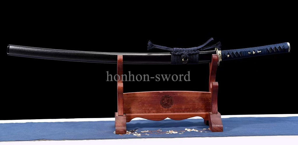 Katana à lame bleue en acier à haute teneur en carbone 1095, épée de samouraï japonais, épée complète noire 