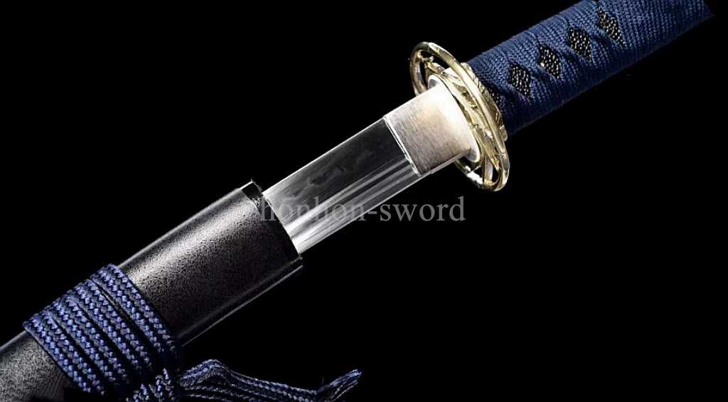 Katana à lame bleue en acier à haute teneur en carbone 1095, épée de samouraï japonais, épée complète noire 