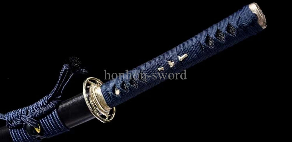 Katana à lame bleue en acier à haute teneur en carbone 1095, épée de samouraï japonais, épée complète noire 